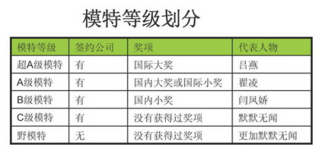 模特等级划分 模特等级划分